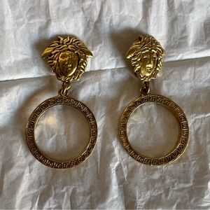 Versace Vintage Clip On Drop Earrings Gold